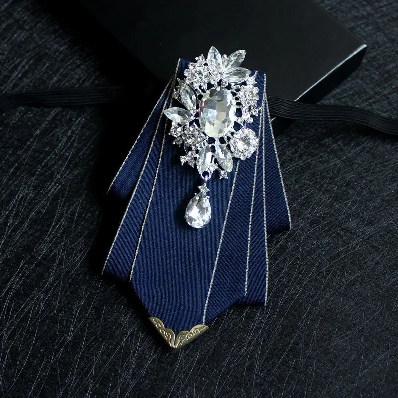 Винтажный Британский Стиль Алмаз галстук-бабочка для мужчин свадебное платье жениха Униформа шелковый галстук костюм, воротник рубашки аксессуары - Цвет: Тёмно-синий