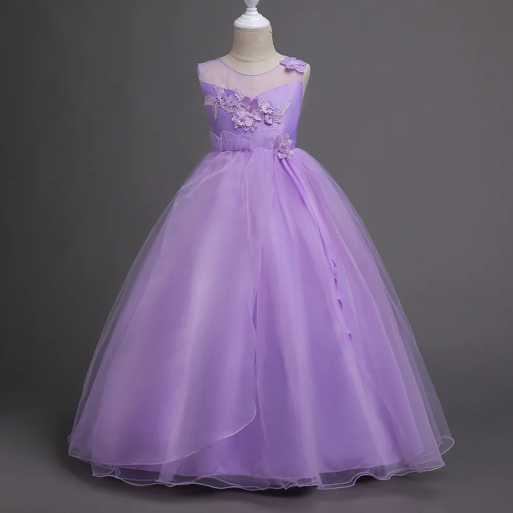 Элегантный Платье в цветочек для девочек без рукавов 3D цветок кружева тюль невесты Свадебные вечерние платье бальное платье Vestido