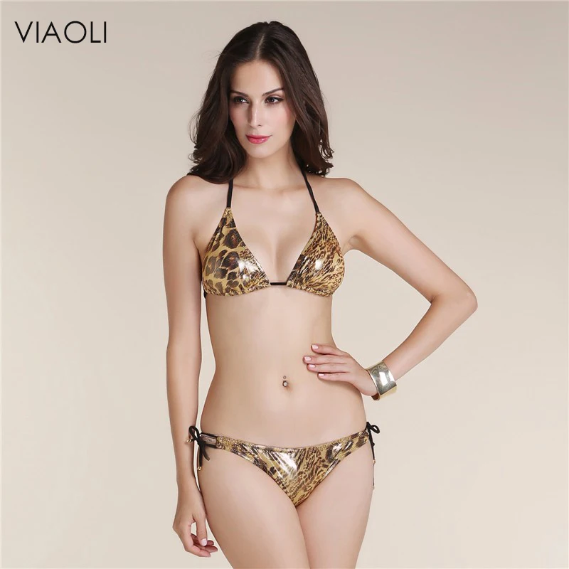 VIAOLI 2018 shiny Animal Print Gold Foil Swimwear Push Up Style Sexy