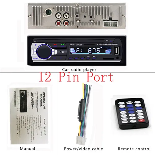 Camecho Авторадио JSD-520 12 В автомобильное радио Bluetooth 5 в зарядное устройство USB SD AUX Авто Электроника сабвуфер в-dash 1 DIN Авторадио - Цвет: 12 Pin Port