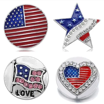 

New beauty Rhinestone US flag Star 25mm snap buttons big style fit DIY 18MM snap buttons snap jewelry KZ3349 wholesale