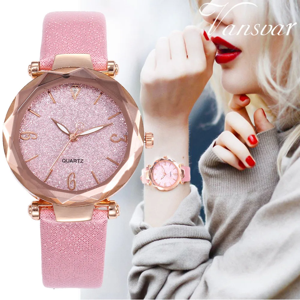 

Vansvar Women's Casual Clock Leather Band Starry Sky Diamond Dial Ladies Watches Digital Reloj mujer Luxury Female Analog XB40