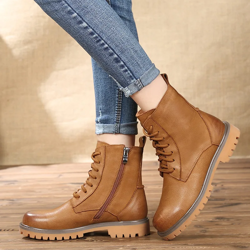 

2018 autumn new . female leather center tube side zipper rubbing recreational retro boots women shoes women boots
