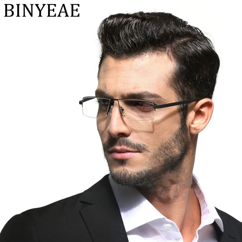 BINYEAE High grade men's fashion half frame eyebrow tr90 reading glasses Gentleman man black 