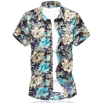 LONMMY/Большие размеры 6XL 7XL, рубашки с цветочным принтом, мужские модные рубашки с цветочным принтом, повседневные рубашки с коротким рукавом, тонкая мужская одежда, лето - Цвет: 3724 blue