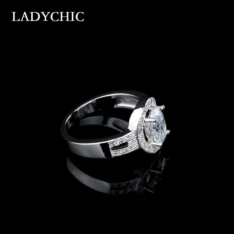 LADYCHIC роскошное кольцо с большой овальной огранкой австрийского кубического циркония с микро инкрустацией CZ для женщин розовое золото цвет женские ювелирные изделия LR1043