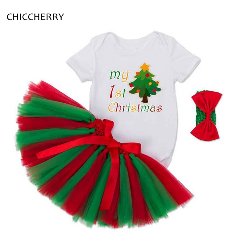 My First Christmas Tree Newborn Baby Clothes 3pcs Toddler Girl Bodysuit