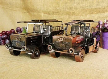 

classic vintage retro fire engine autocar model iron hand-made craft metal model for home coffee bar ornaments decoration
