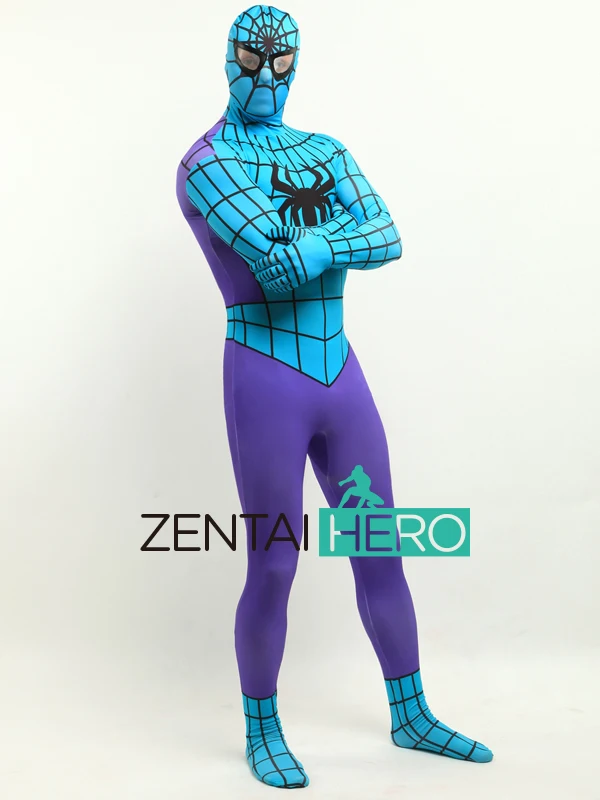 DHL, костюм Человека-паука, лайкра, спандекс, вдохновляющий синий и фиолетовый костюм для косплея на Хэллоуин SP1303