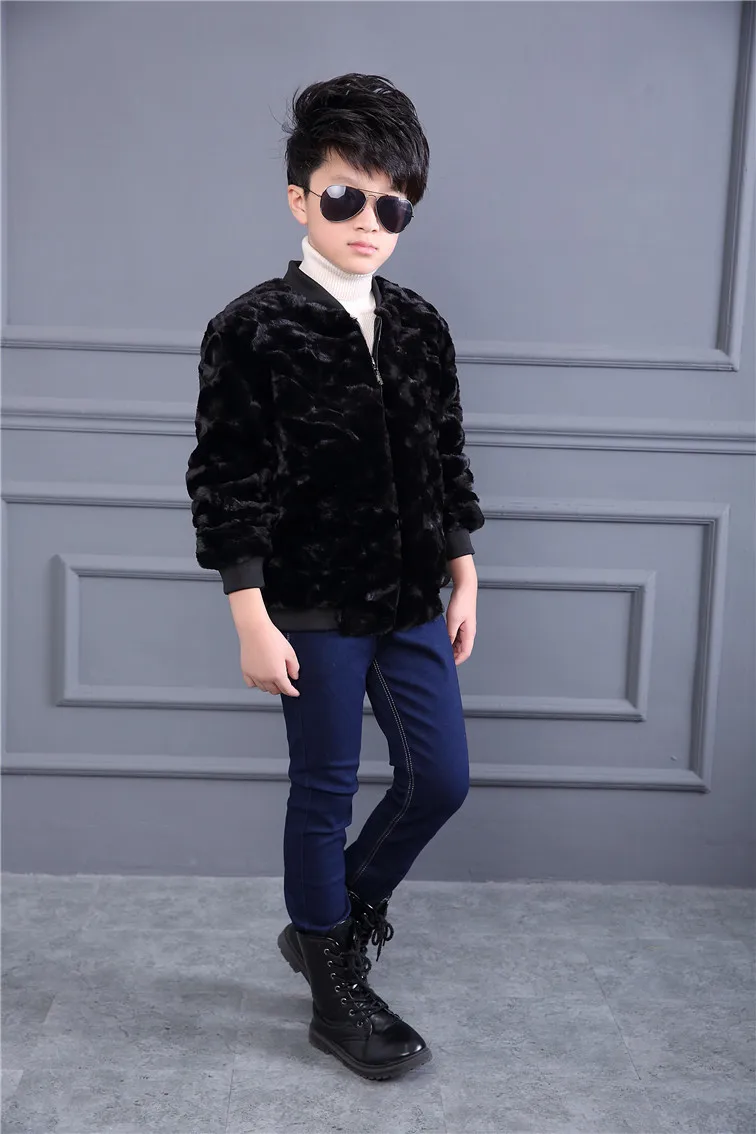 Зимняя одежда для мальчиков, пальто с искусственным мехом теплая хлопковая куртка для детей, Зимний комбинезон; верхняя одежда для малышей Детская одежда поддельные меховые пальто F205