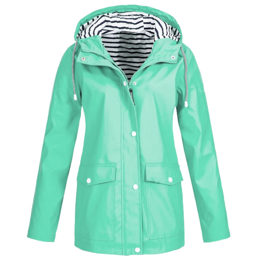 Hot sale Women Solid Rain Jacket Outdoor Waterproof Pilot Coat Hoodie Windproof Coat Hiking Rain Camping Fishing Clothing 3.25