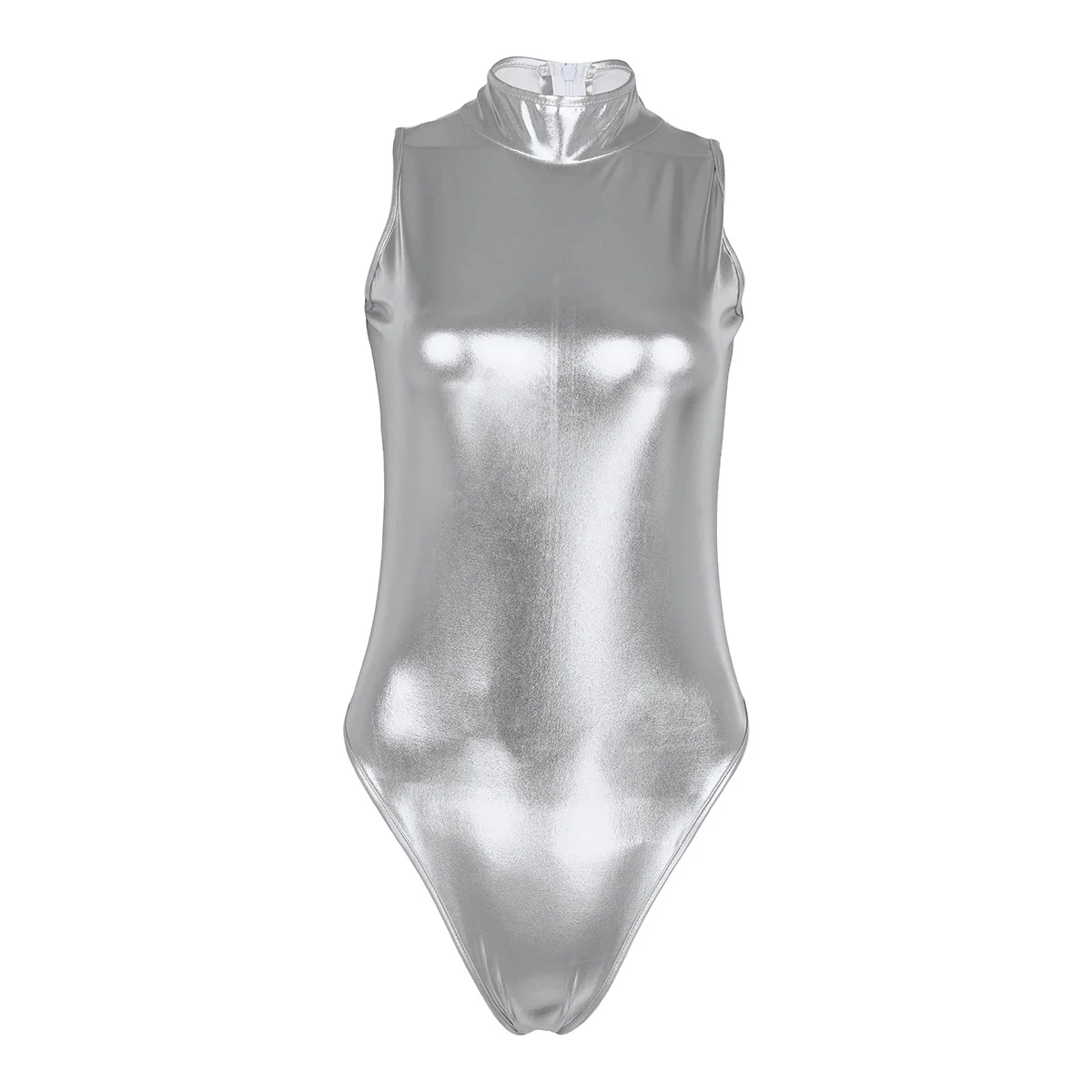 Женский Блестящий купальник с высокой посадкой, боди, нижнее белье, без рукавов, трико, стринги, купальный костюм, кожа, полный купальник
