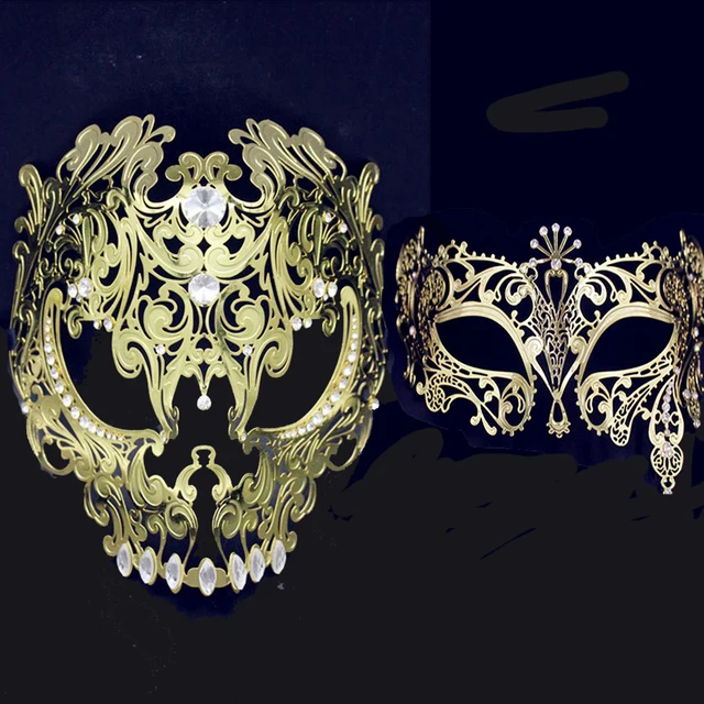 full face venetian metal filigree mask men women skull masquerade