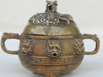 

WBY---618++Marked Chinese Palace Copper Dragon Play Bead Dragon Head Incense Burner Censer