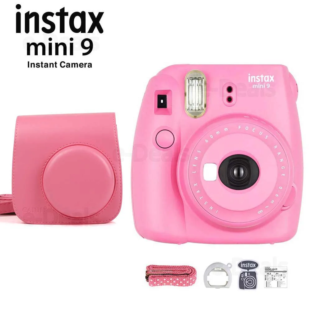Fujifilm Instax Mini 9 фотокамера моментальной печати Фламинго розовый+ качественный мягкий чехол из искусственной кожи с плечевым ремнем - Color: Cam w Pink Case