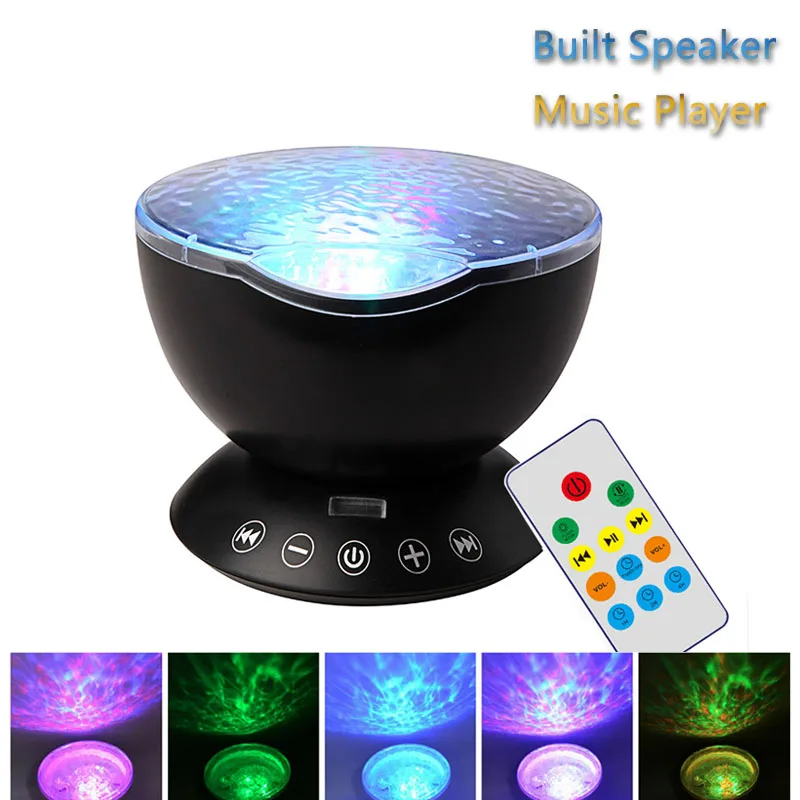 

7 Color Starry Sky Led Night Light Ocean Wave Projector Lamp with Music Speaker Remote Control Baby Room Night Lamp Novelty Gift