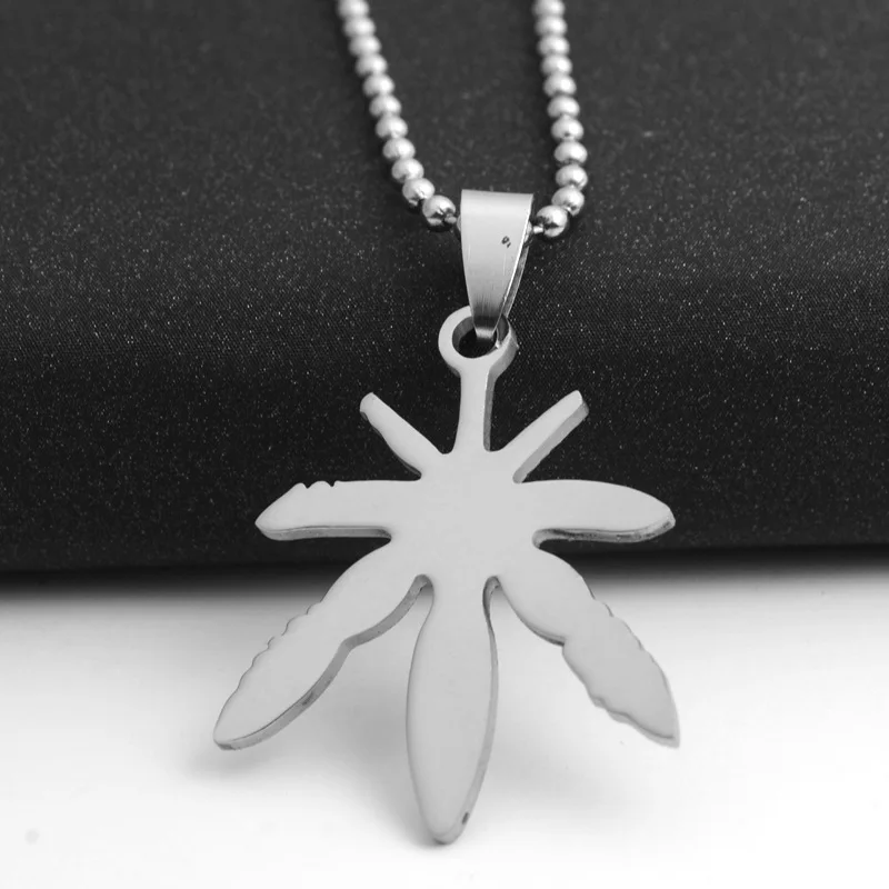 European American Canada Jamaica Hemp Maple Leaf Necklace African Plants Tree Weed Foliage Leaves Stainless Steel Necklaces | Украшения и