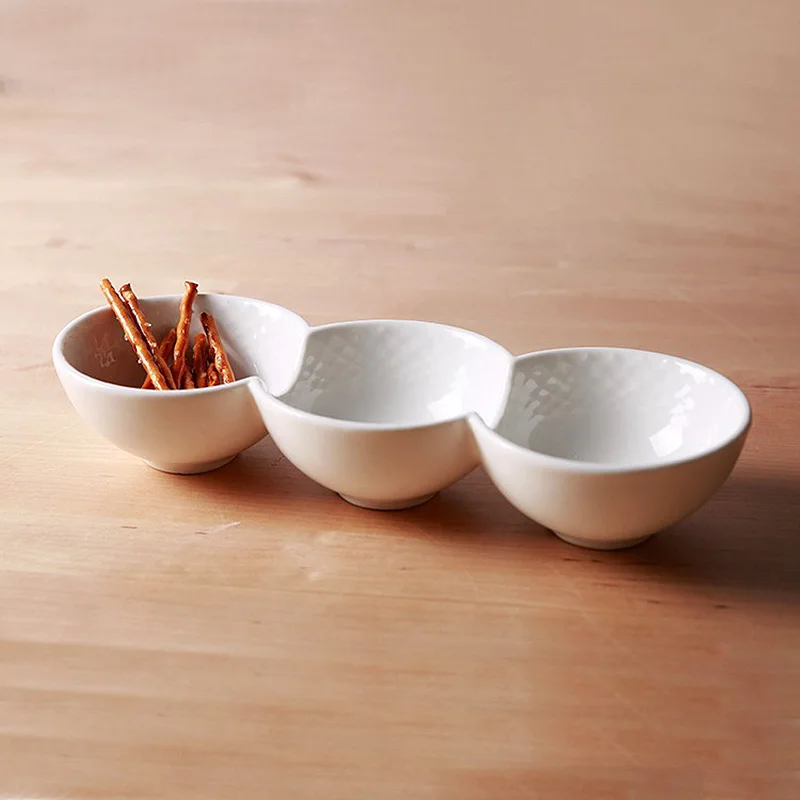 

Quality Export Korean 3 in 1 NET White Ceramic Dessert Sushi Snack Pickles Plates & Dishes Porcelain Under Glazed Round 9 inch