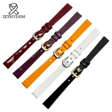 Ремешок для часов 6 мм 8 мм 10 мм качественный ремешок из натуральной кожи с глянцевой краской с адаптером для женщин аксессуары для часов