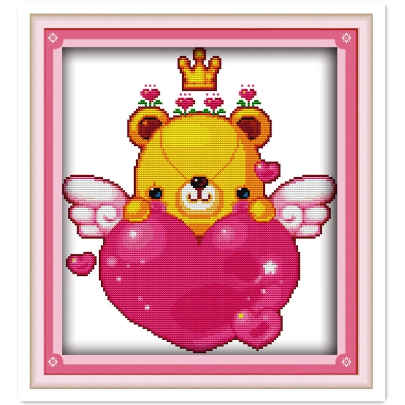 

Love Bear DMC Cross Stitch Fabric Chinese Counted Cross Stitch Pattern Needlework Embroidery Cross Set Home Decoration DIY SET