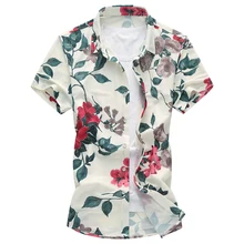 Для мужчин Гавайи цветок рубашка Новые Летние Марка листья Модные принты Для мужчин Повседневное короткий рукав Сорочки выходные для мужчин Camisa masculina пляжная рубашка