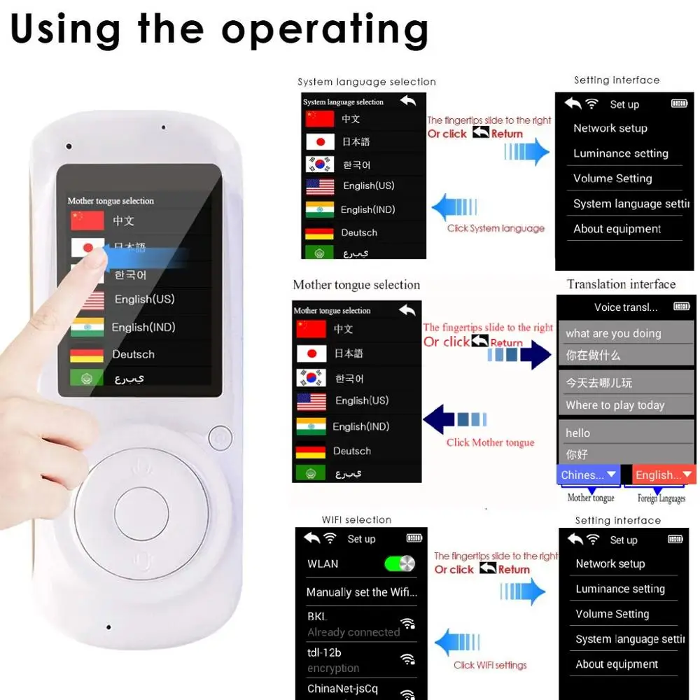 10pcs Voice translator 68 Languages English Japanese Korean French Russian German Chinese Spanish translation Travel translator