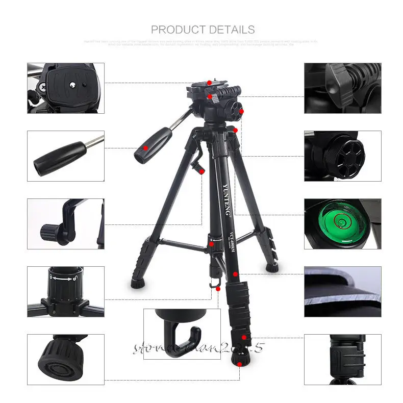 

Universal Holder+YUNTENG Camera 3-Way Damping Head Tripod For Canon EOS 60D T3i 7D 5D EF Rebel/For S8 S7 Note Plus P10 Cellphone
