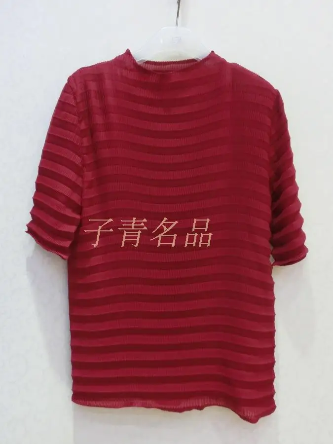 Miyake fold модный тонкий марлевой материал элегантный перцептивный дизайн ветра Половина рукава T-shit чистый цвет