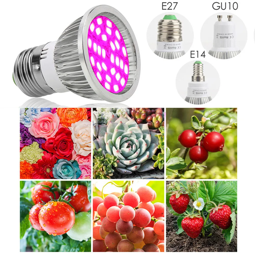 Home Plant Growing Lamps E27/E14/GU10 6W 28 LED Plant Grow Light Bulb Hydroponic Veg Flower Full