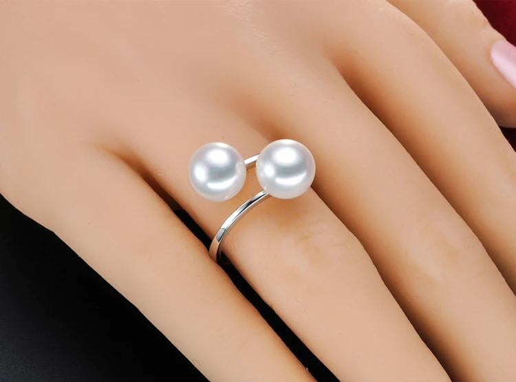 100% Natural Freshwater adjustable Double beads Ring Creative Ring for Women 925 Silver Pearl jewelry Decorative Gifts