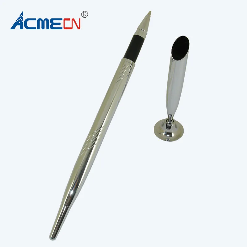 ACMECN Ballpoint Pen with Base for Teachers Table Pen sets Silver Ball Pen with Stand Classic