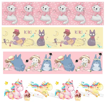 

Custom lovely animal character polyester webbing cartoon unicorn print grosgrain ribbon haribow accessory gift pack 50 yards