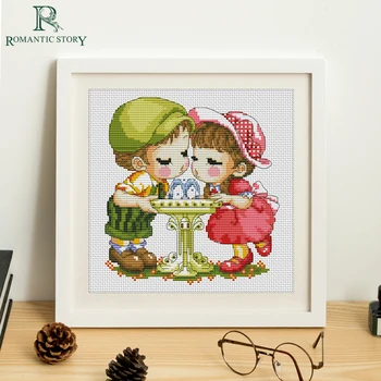 

Romantic Story DIY Cross Stitch Kits Cartoon Character Celebrates Birthday Pattern Beginners Starter Embroidery Pattern Art Wall