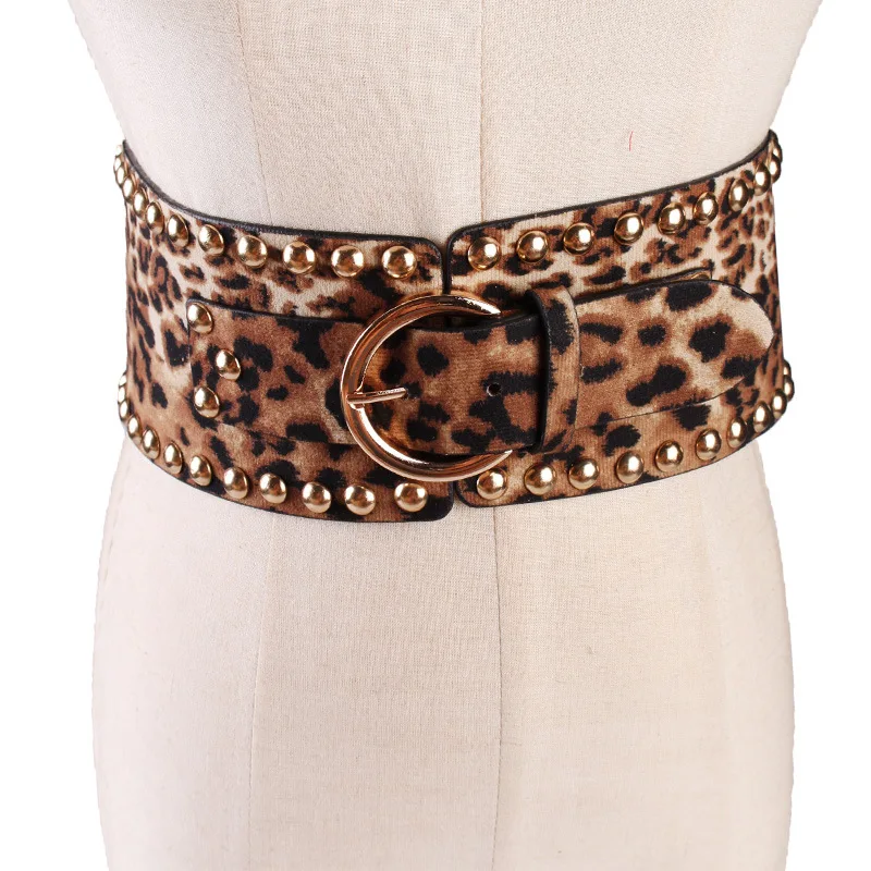 Vintage Leopard Velvet Waist Belt For Women New Ladies Punk Rivet