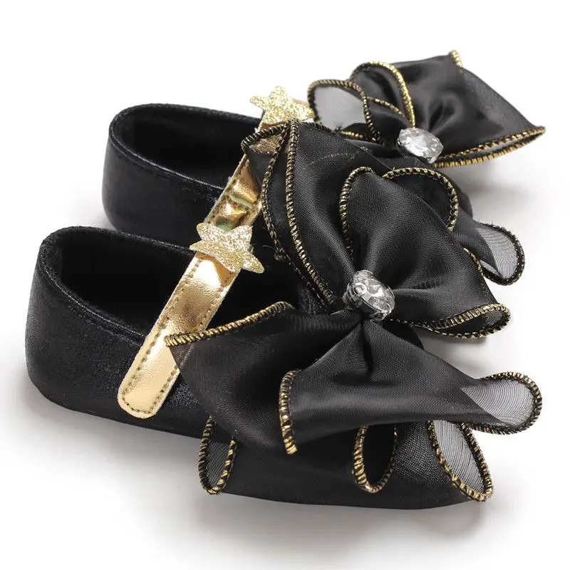 Для новорожденных девочек прекрасный Повседневное детская обувь цветочные бантом кожа молния мягкая подошва детская обувь 0-18 м - Цвет: Black Bow