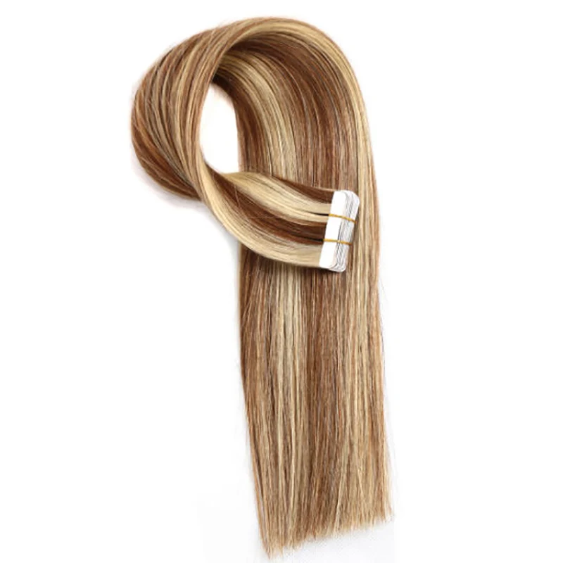 Sobeauty человеческие волосы для наращивания на Клейкой Ленте, 20 шт., накладные волосы на Клейкой Ленте для кожи, 14 дюймов, 16 дюймов, 18 дюймов, 20 дюймов, двухсторонние волосы Remy на Клейкой Ленте - Цвет: P4-613