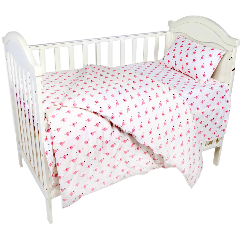 

AINAAN 3 Pcs 100% Cotton Crib Bed Linen Kit Flamingo For Girls Baby Bedding Set Includes Pillowcase Bed Sheet Duvet Cover
