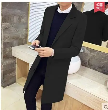 

M~5XL! 2019 New Men's clothing autumn slim long outerwear winter wool coat medium-long mantissas tidal current m