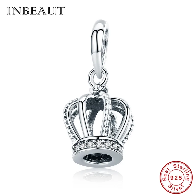 

INBEAUT Fashion 100% 925 Sterling Silver CZ Traditional Crown Charm S925 Power&Honor Headwear Pendant Beads fit s925 Bracelet