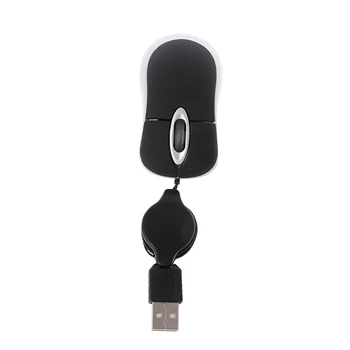 

Protable Mini Wired Optical USB Scroll Mouse Retractable Cable 800DPI Mice For Travel Laptop PC Computer Notebook Black
