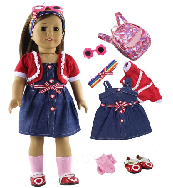 6in1 Set Doll Clothes Outfit Clothes+bag+sock+shoes Fashion Casual Wear for 18"American Girl