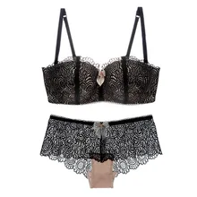 Luxury France Lingerie Women Lace Contour Thin 1/2 Cup Push Up Color Contrast Wireless Ladies Sexy Underwear Bra and Boxer Sets