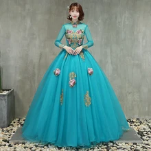 Винтажное платье с стоячим воротником для девочек, Vestidos De 15 Anos, бальное платье с длинными рукавами, Недорогое Платье из сетчатой ткани для танцев, 16 на заказ