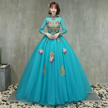 

Vintage Girl Standing Collar Vestidos De 15 Anos Ball Gown Full Sleeve Cheap Quincenera Mesh Dress Debutante Sweet 16 Custom