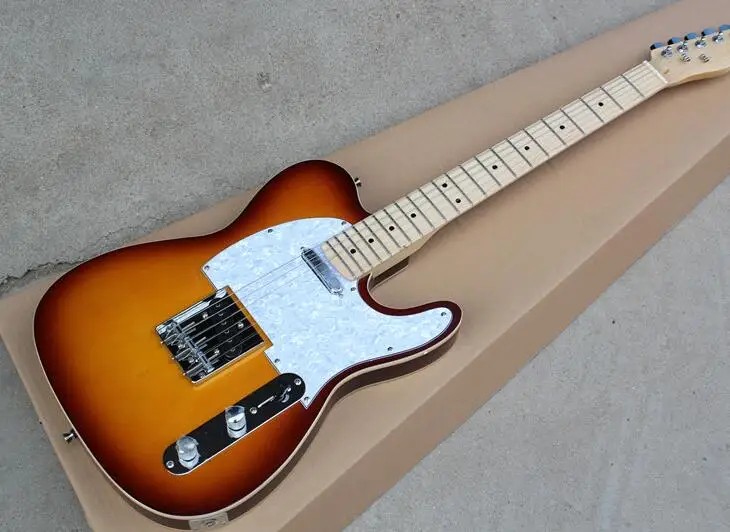 

Cherry Sunburst Electric Guitar with White pearl Pickguard,maple fingerboard,Binding Body,Chrome Hardwares free shipping