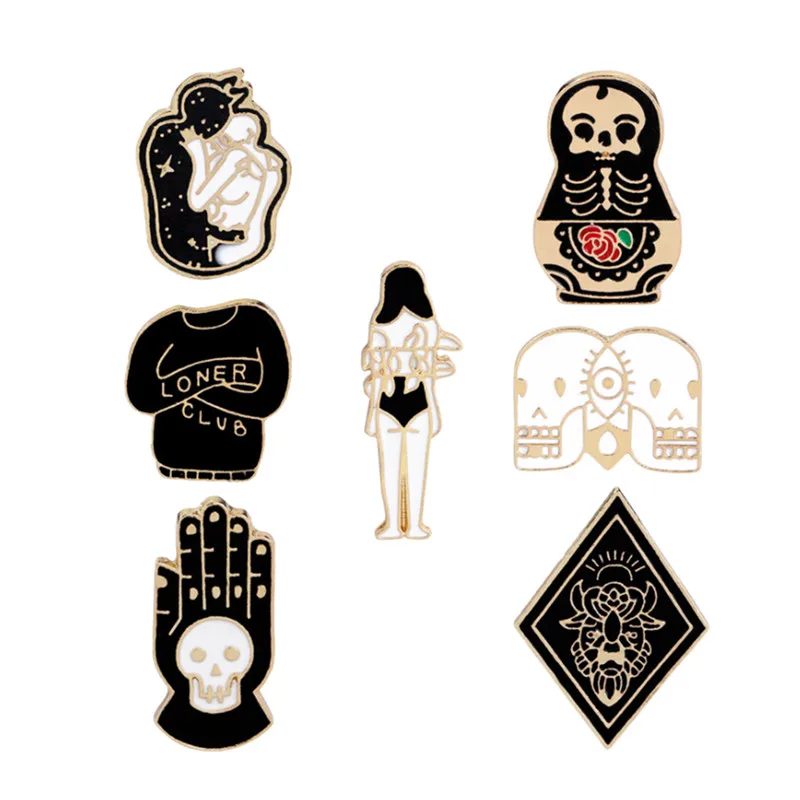 

Skeleton Skull Brooch Black Evil Palm Girl Enamel Pins Buckle Clothes Bag Badge Fashion Jewelry for women men Brooch