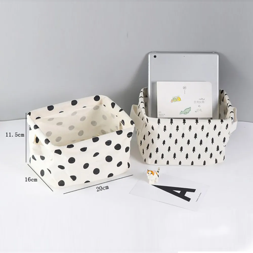Креативная хлопковая льняная настольная корзина для хранения, коробка для хранения мелочей с ручкой в скандинавском стиле, прямоугольная коробка для хранения мелочей