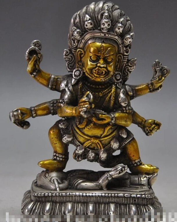 

[old craft ] Tibet buddhism silver 6 Arms Vajra mahakala Dorje Vajrapani god buddha Statue 14cm