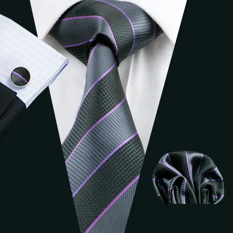 LS-591 2016 Для мужчин галстук 100% шелк Полосатый жаккардовые Классический галстук + платок + Запонки Набор для формальной свадьбы бизнес