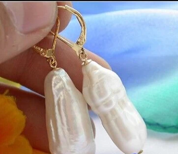 

Free Shipping>>>21MM white baroque keshi reborn PEARL DANGLE EARRING